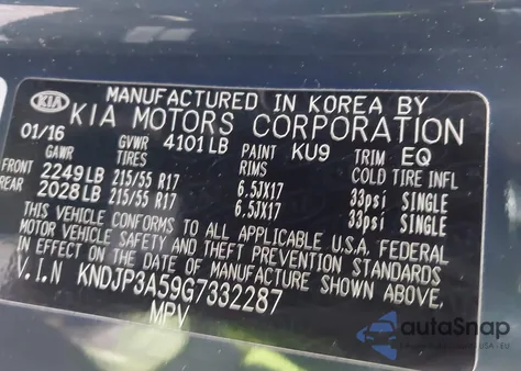 2016 Kia Soul + z USA, uszkodzony, nr VIN KNDJP3A59G7332287